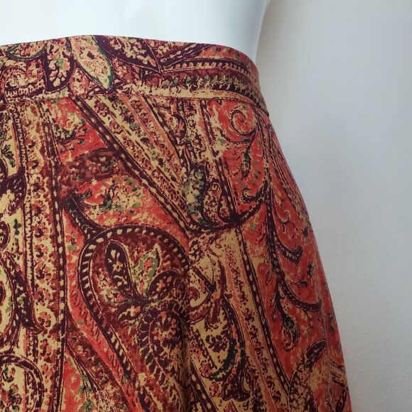Vintage 80s Koret Plus Size Burnt Orange Paisley Midi Skirt - Picture 4 of 7